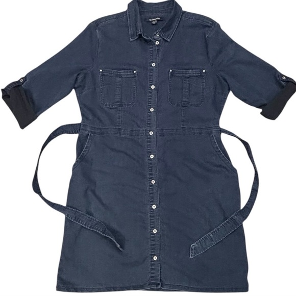 Le Chateau Denim Collared Full Button Down Tie Waist Adjustable Cuff Dress XXL - Picture 8 of 8